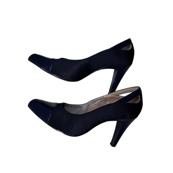 Mootsies Tootsies Womens 6.5 Navy Blue Patent & Fabric Closed Toe Heels MOOT-6.5 - Picture 7 of 8